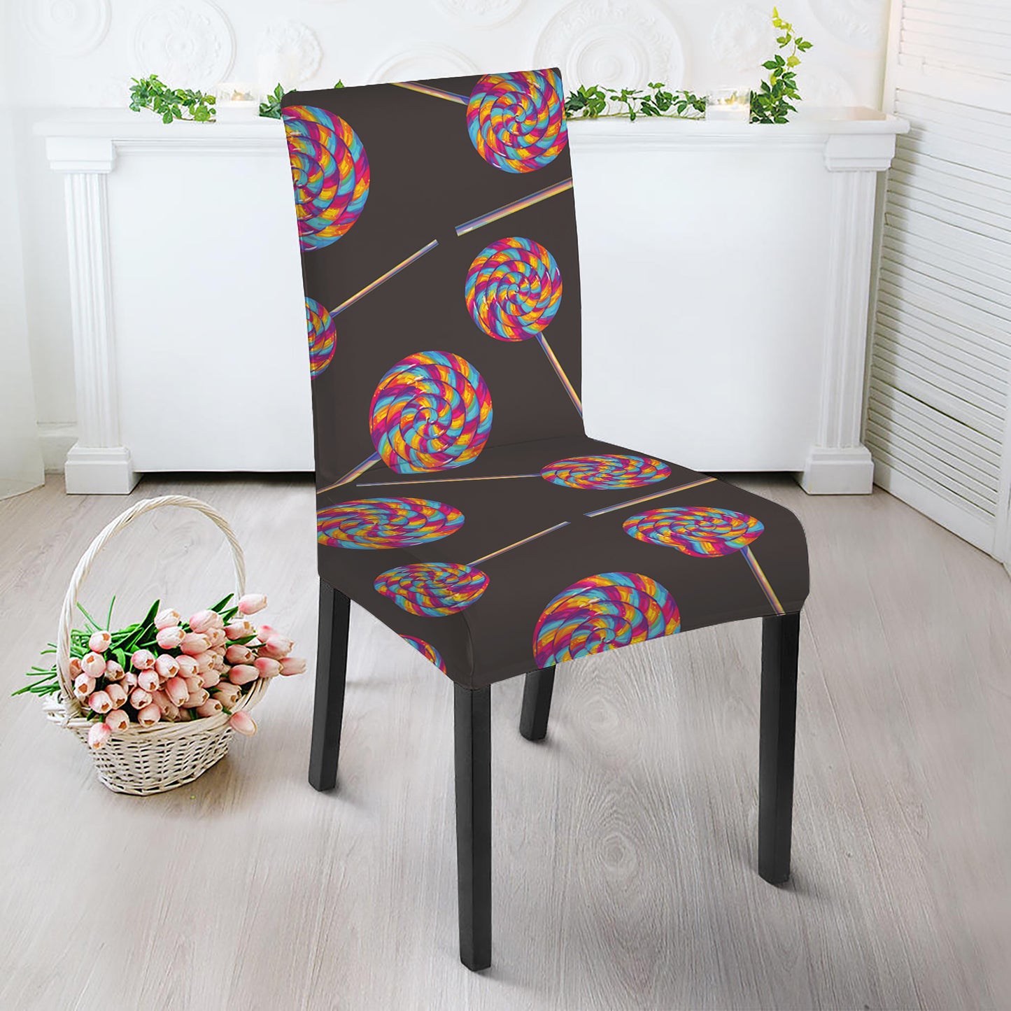Colorful Swirl Lollipop Pattern Print Dining Chair Slipcover