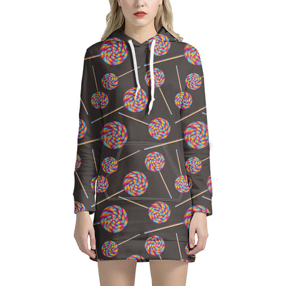 Colorful Swirl Lollipop Pattern Print Hoodie Dress