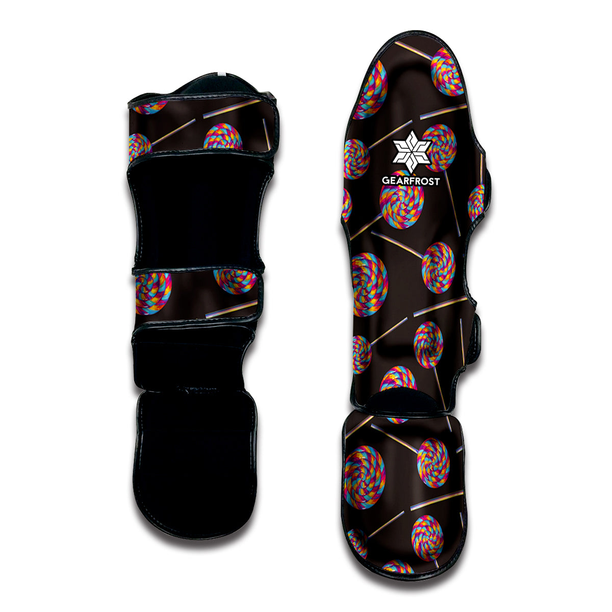 Colorful Swirl Lollipop Pattern Print Muay Thai Shin Guard