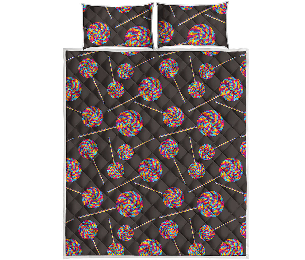 Colorful Swirl Lollipop Pattern Print Quilt Bed Set