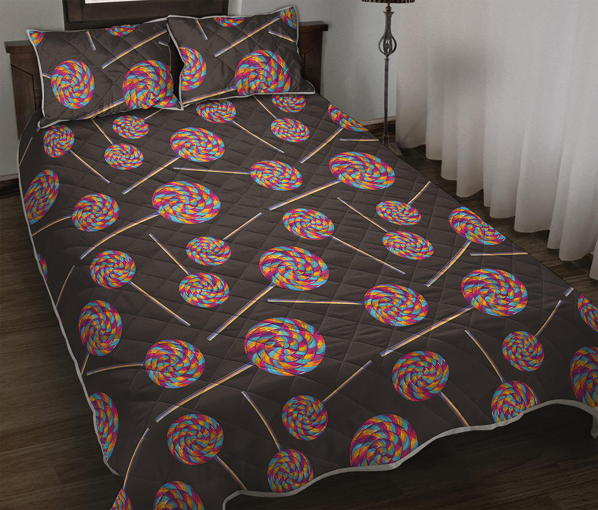 Colorful Swirl Lollipop Pattern Print Quilt Bed Set