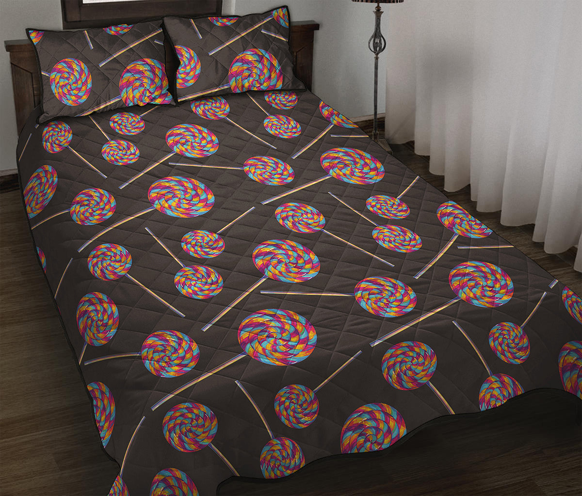 Colorful Swirl Lollipop Pattern Print Quilt Bed Set