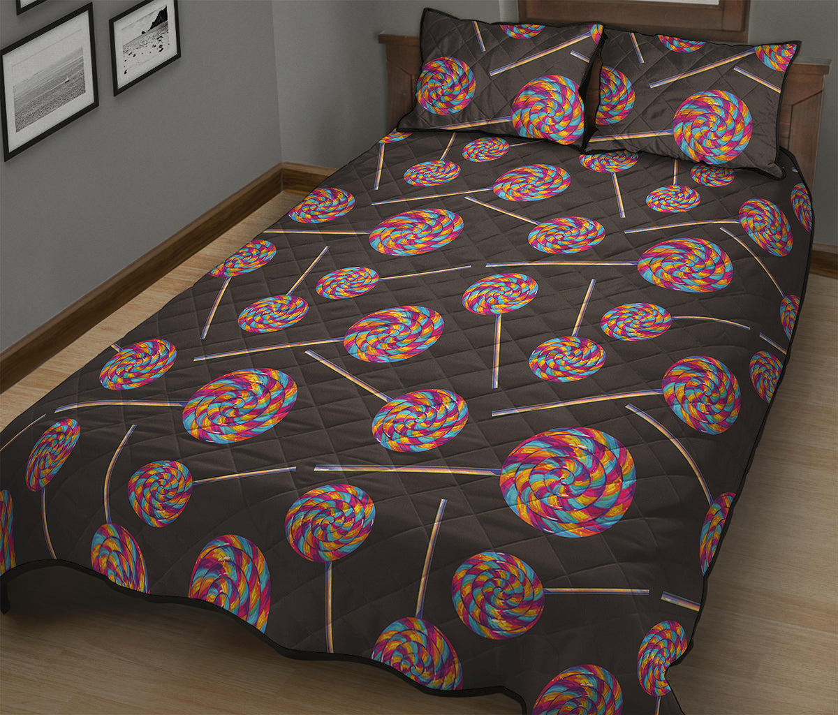 Colorful Swirl Lollipop Pattern Print Quilt Bed Set