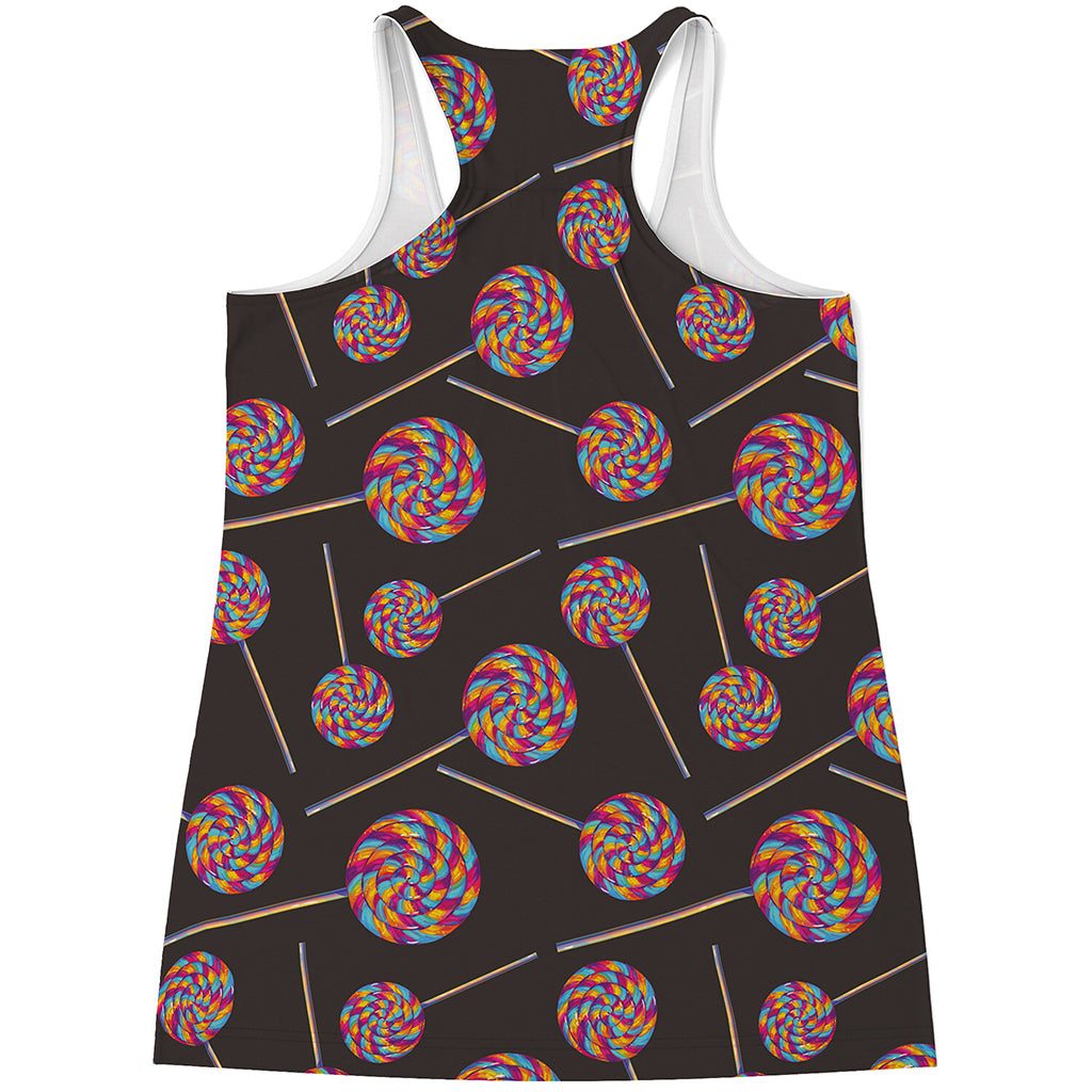 Colorful Swirl Lollipop Pattern Print Women's Racerback Tank Top