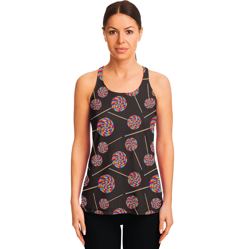 Colorful Swirl Lollipop Pattern Print Women's Racerback Tank Top