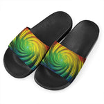 Colorful Swirl Print Black Slide Sandals