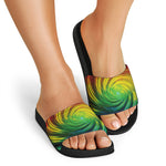 Colorful Swirl Print Black Slide Sandals