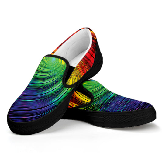 Colorful Swirl Print Black Slip On Shoes