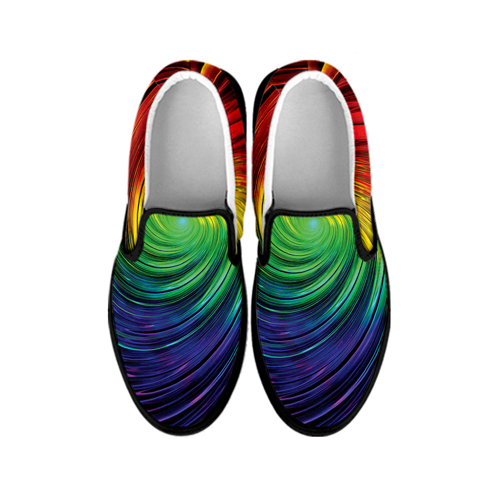 Colorful Swirl Print Black Slip On Shoes