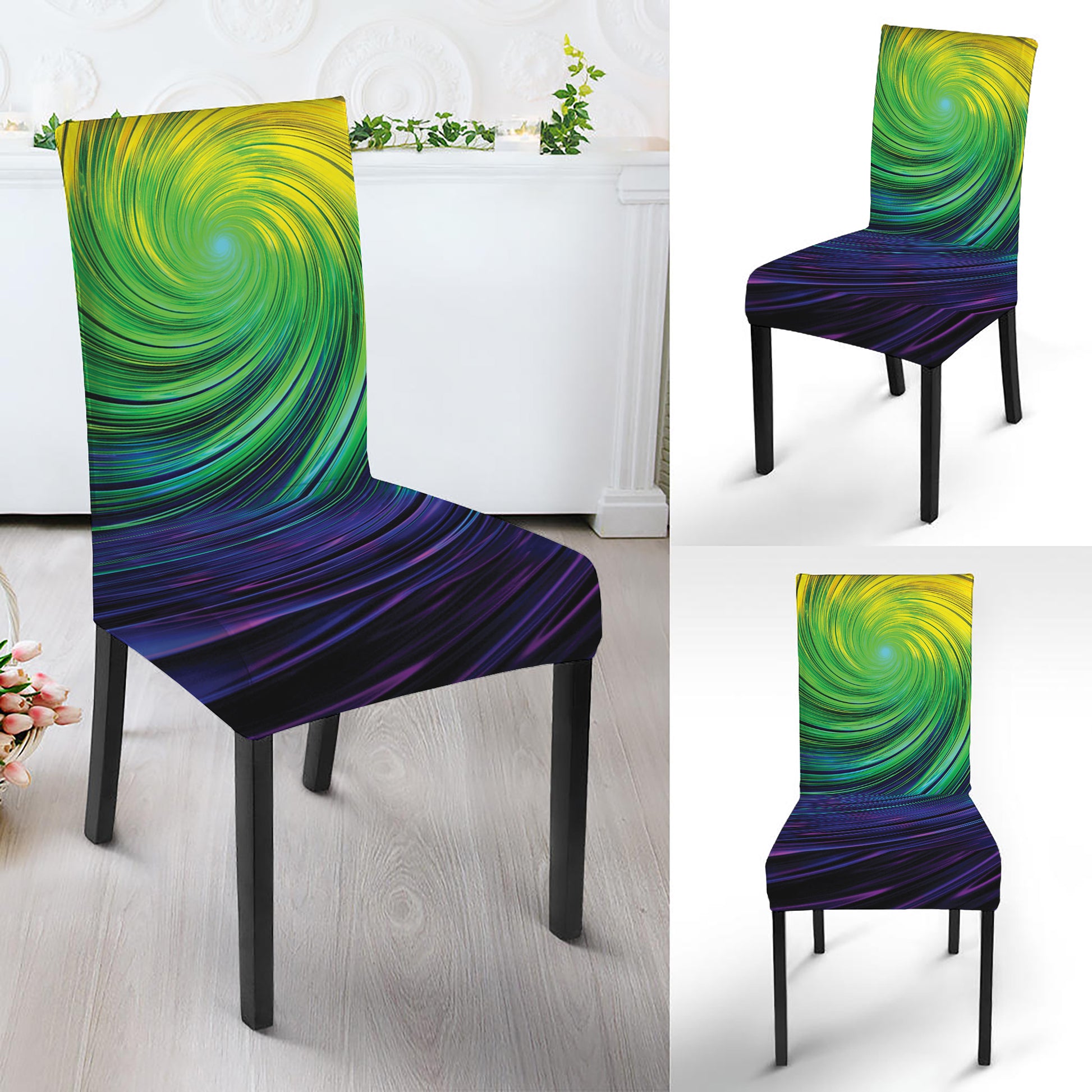 Colorful Swirl Print Dining Chair Slipcover