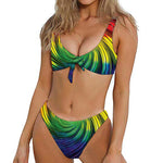 Colorful Swirl Print Front Bow Tie Bikini