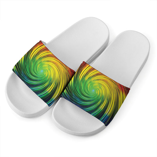Colorful Swirl Print White Slide Sandals