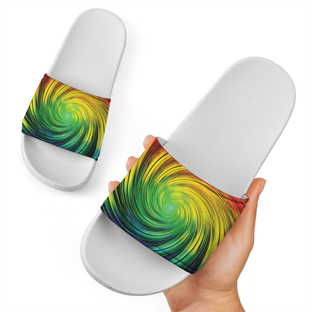 Colorful Swirl Print White Slide Sandals