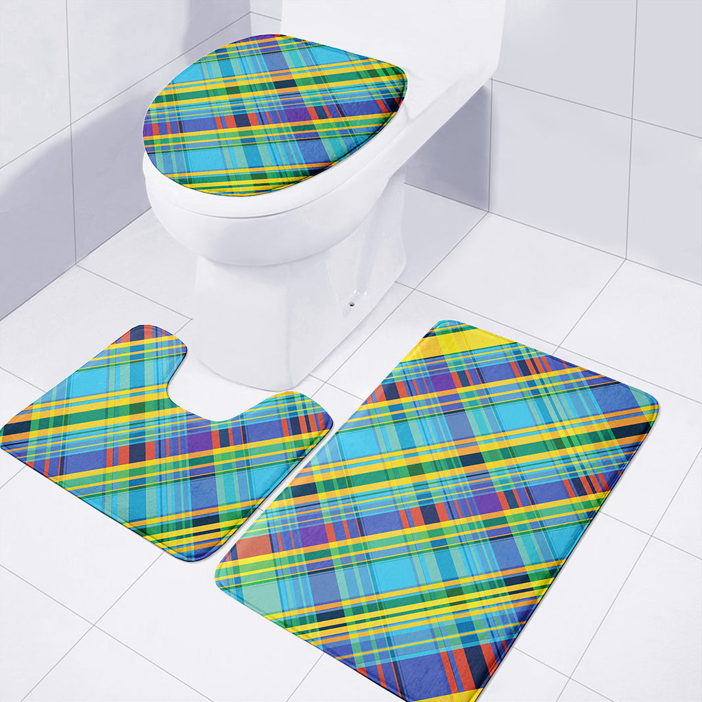 Colorful Tartan Pattern Print 3 Piece Bath Mat Set