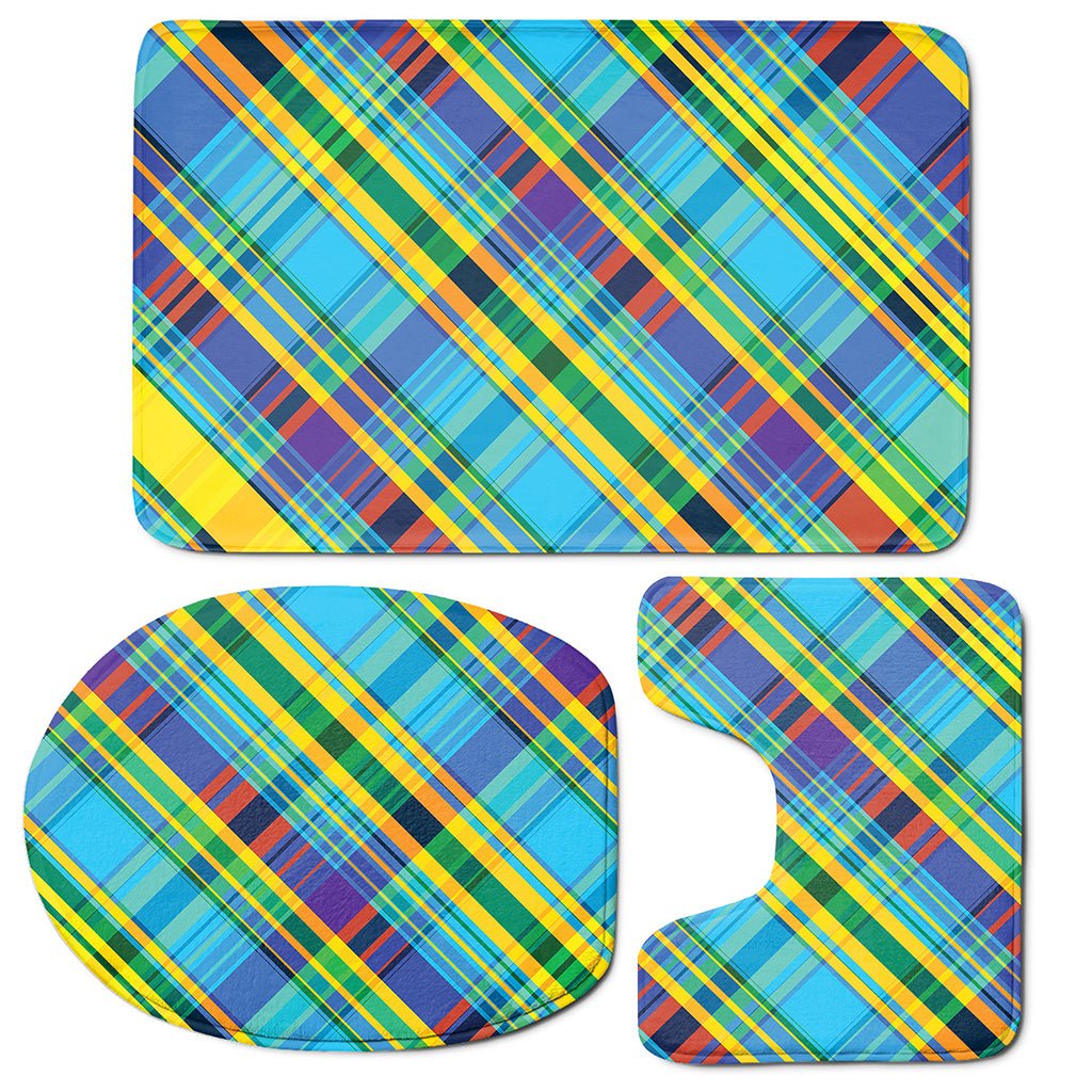 Colorful Tartan Pattern Print 3 Piece Bath Mat Set