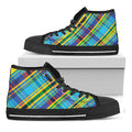 Colorful Tartan Pattern Print Black High Top Sneakers