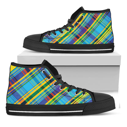 Colorful Tartan Pattern Print Black High Top Shoes
