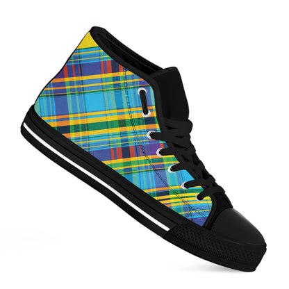 Colorful Tartan Pattern Print Black High Top Shoes