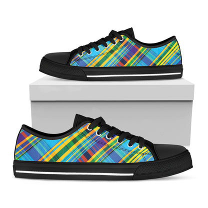 Colorful Tartan Pattern Print Black Low Top Shoes