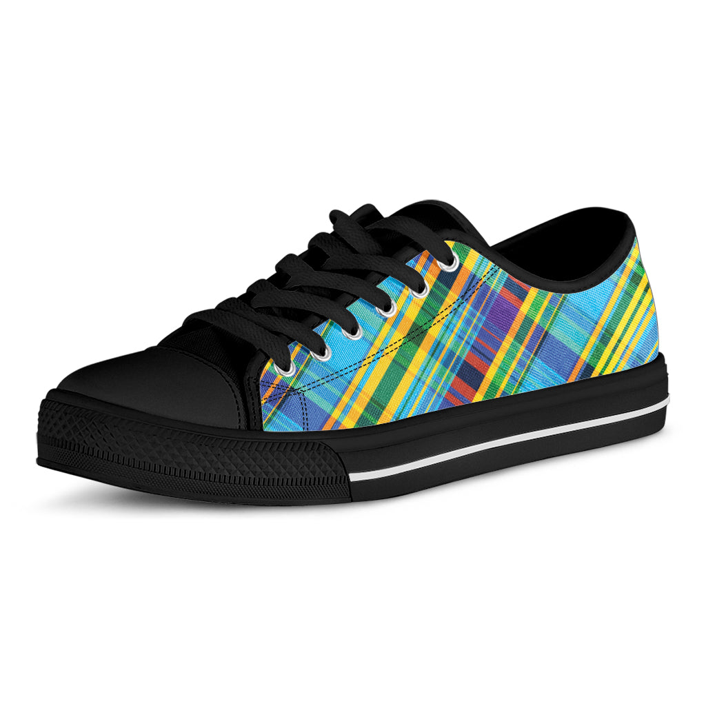 Colorful Tartan Pattern Print Black Low Top Shoes