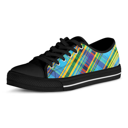 Colorful Tartan Pattern Print Black Low Top Shoes