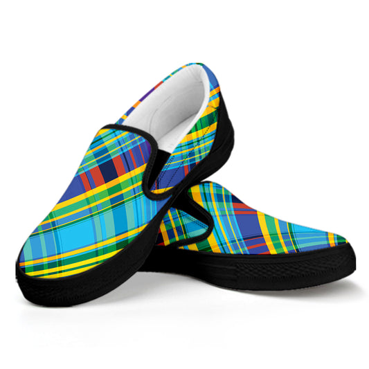 Colorful Tartan Pattern Print Black Slip On Shoes
