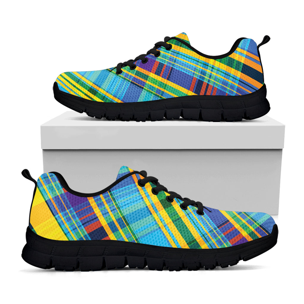 Colorful Tartan Pattern Print Black Sneakers