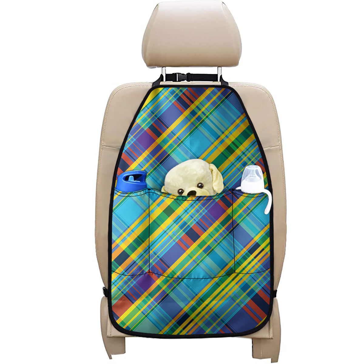 Colorful Tartan Pattern Print Car Seat Organizers