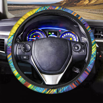Colorful Tartan Pattern Print Car Steering Wheel Cover