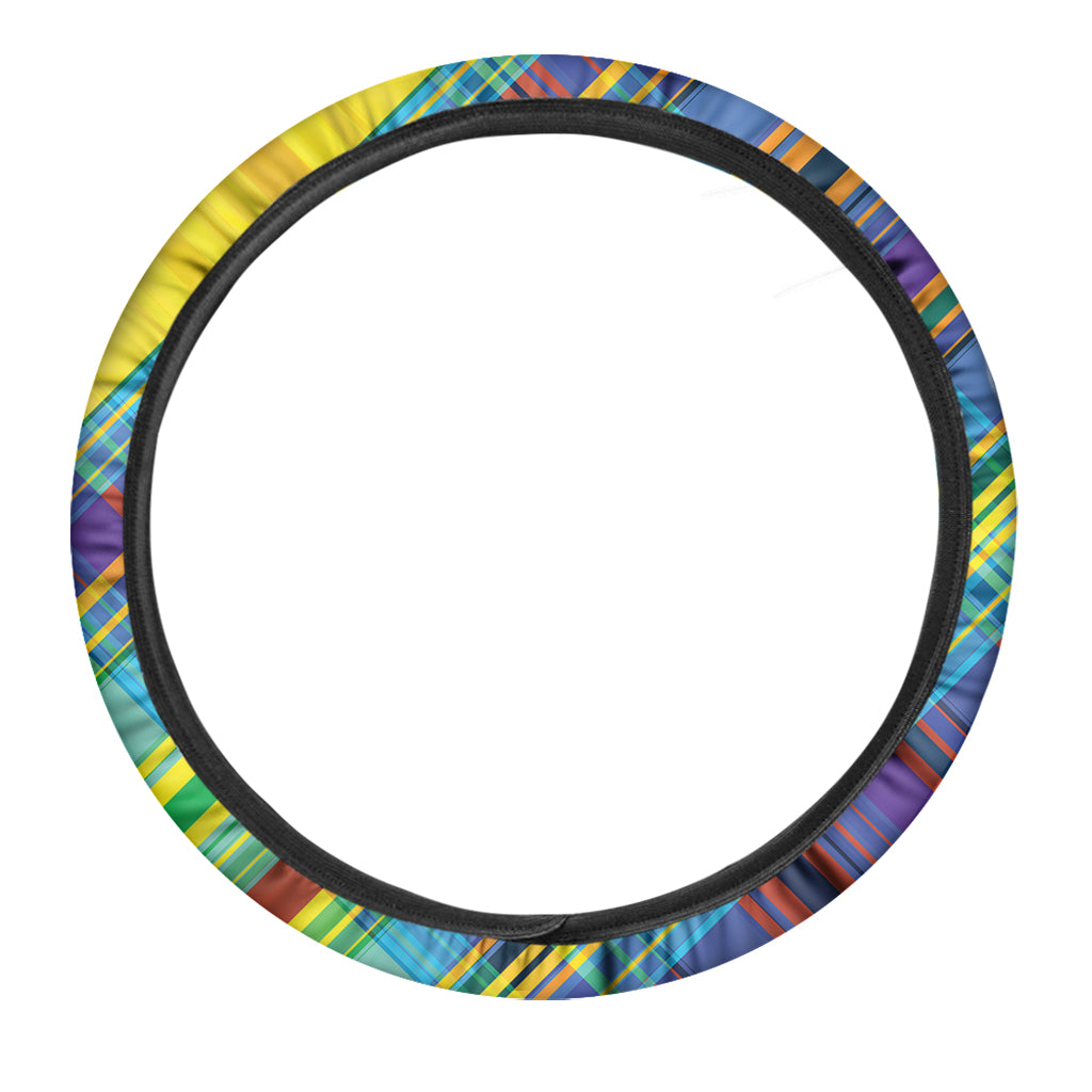 Colorful Tartan Pattern Print Car Steering Wheel Cover