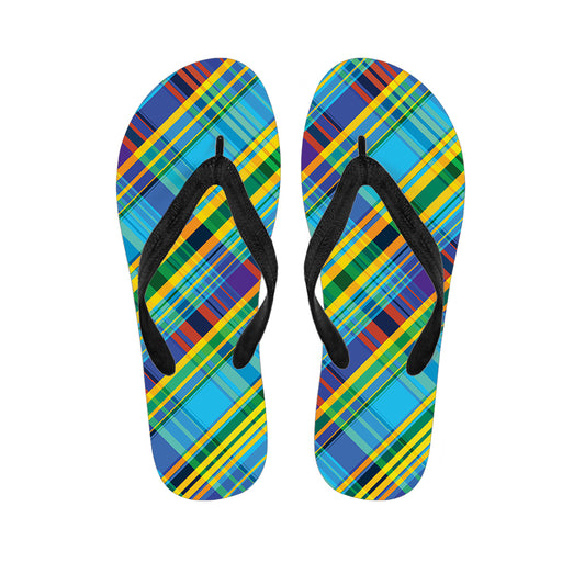 Colorful Tartan Pattern Print Flip Flops