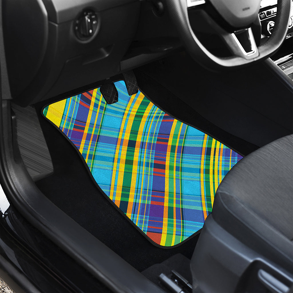 Colorful Tartan Pattern Print Front and Back Car Floor Mats