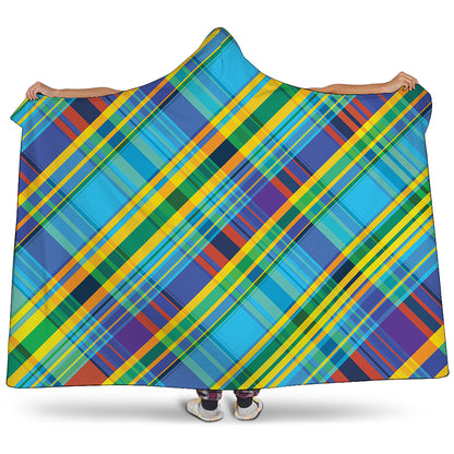 Colorful Tartan Pattern Print Hooded Blanket