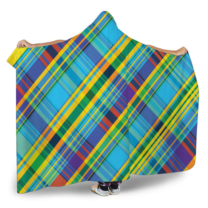 Colorful Tartan Pattern Print Hooded Blanket