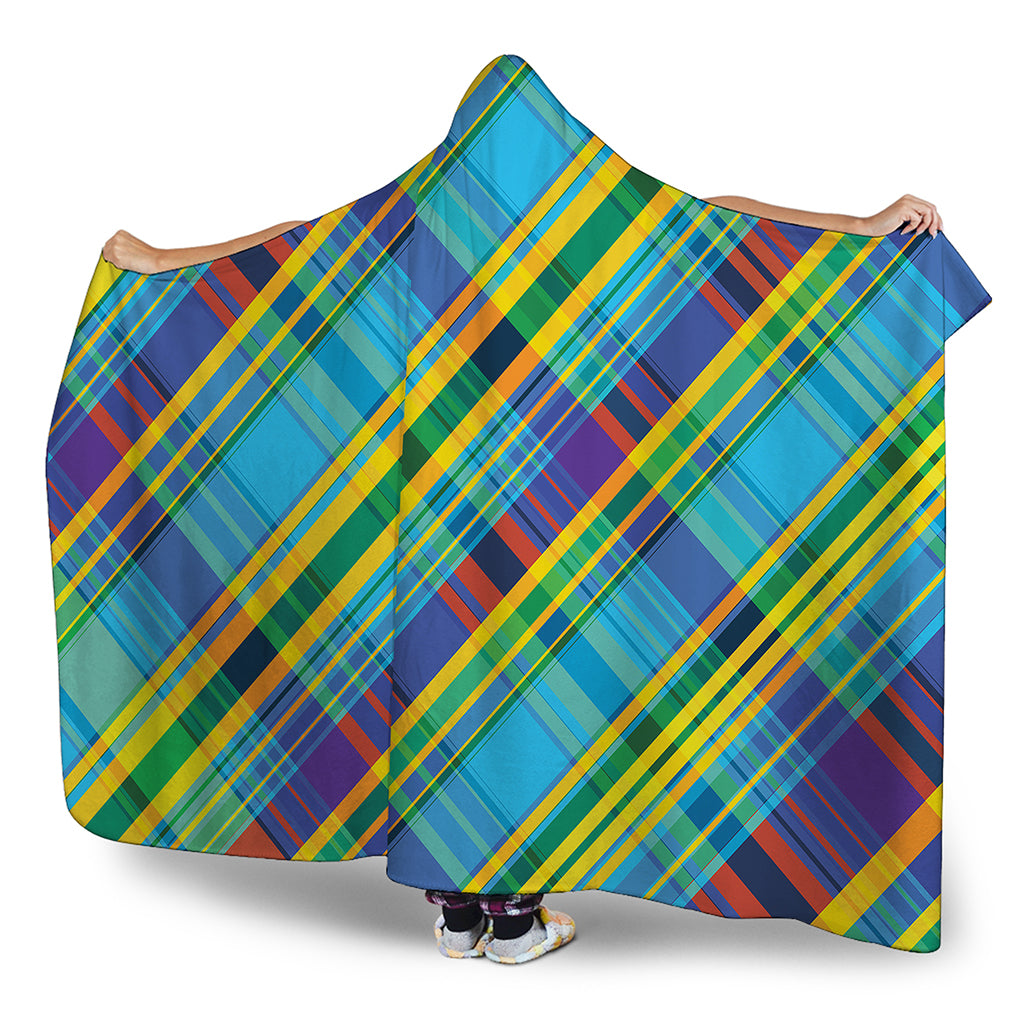 Colorful Tartan Pattern Print Hooded Blanket