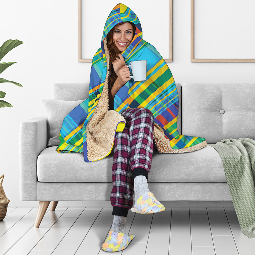 Colorful Tartan Pattern Print Hooded Blanket