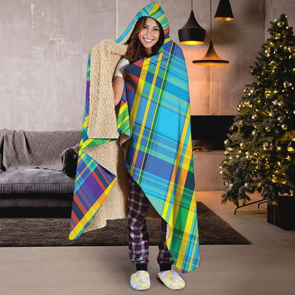 Colorful Tartan Pattern Print Hooded Blanket
