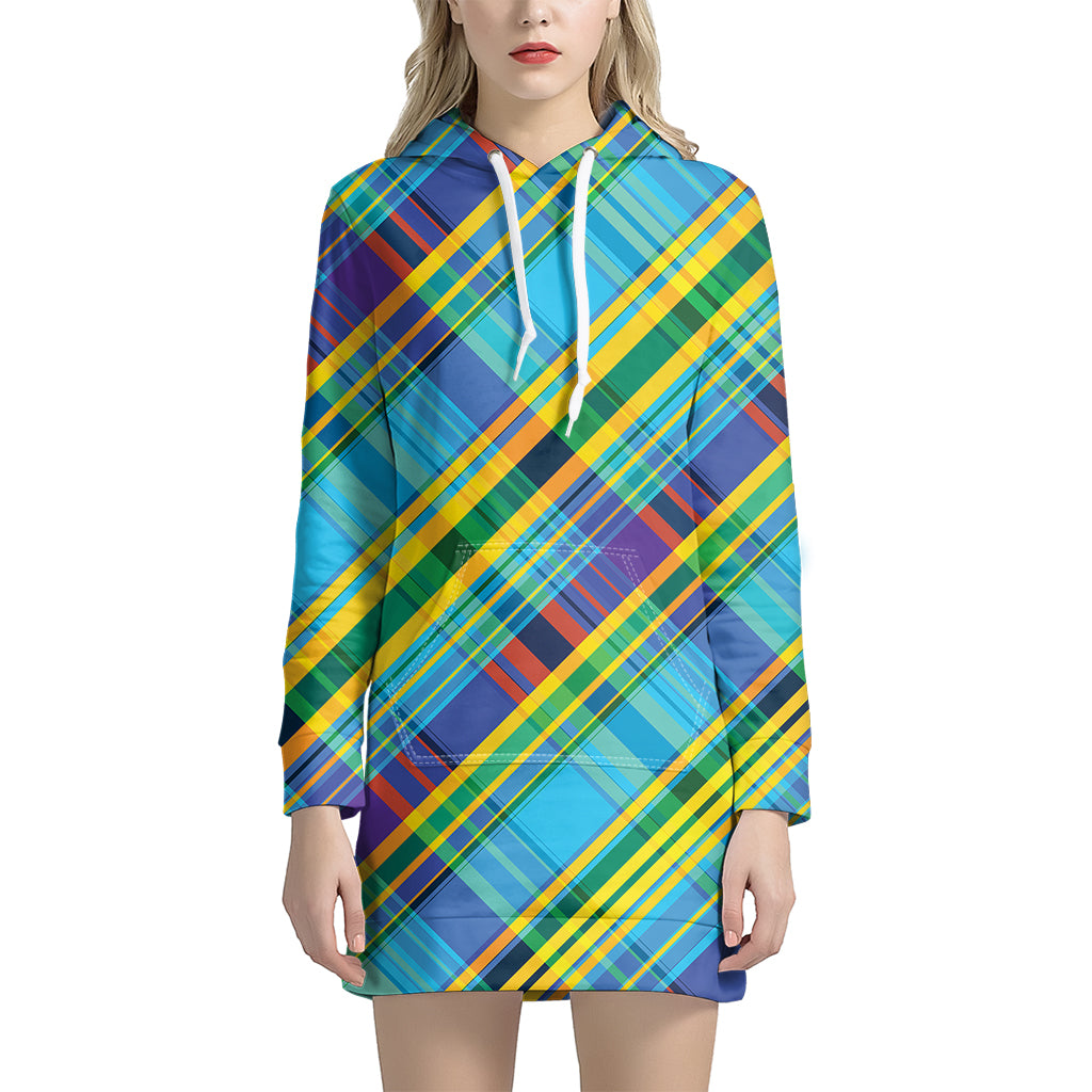 Colorful Tartan Pattern Print Hoodie Dress