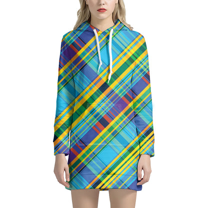Colorful Tartan Pattern Print Hoodie Dress