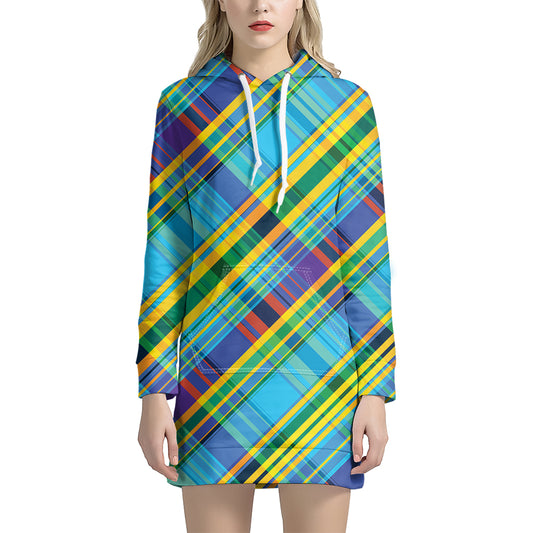 Colorful Tartan Pattern Print Hoodie Dress