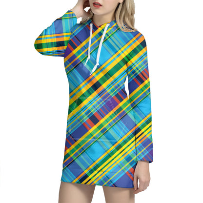 Colorful Tartan Pattern Print Hoodie Dress