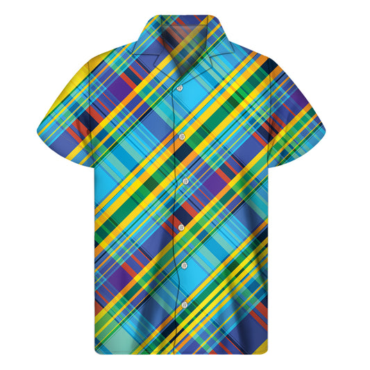 Colorful Tartan Pattern Print Men's Short Sleeve Shirt
