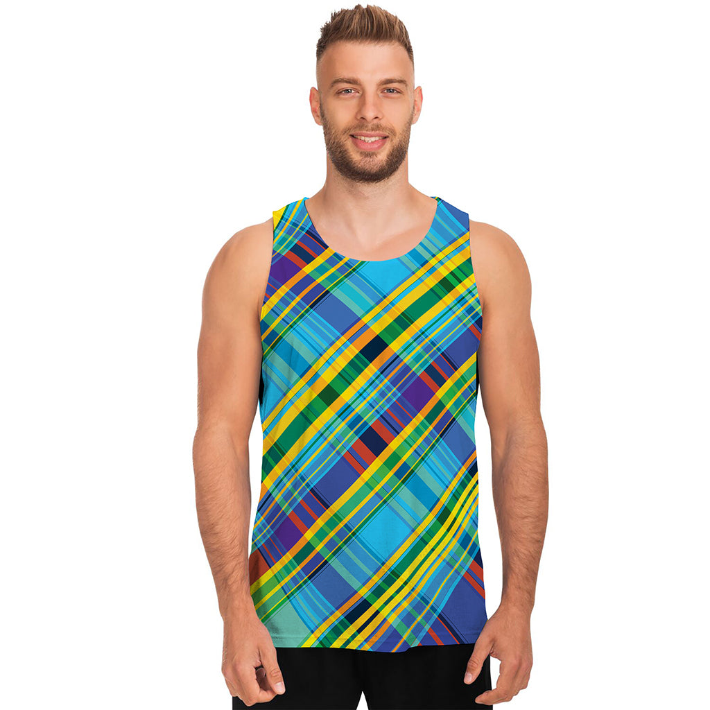 Colorful Tartan Pattern Print Men's Tank Top