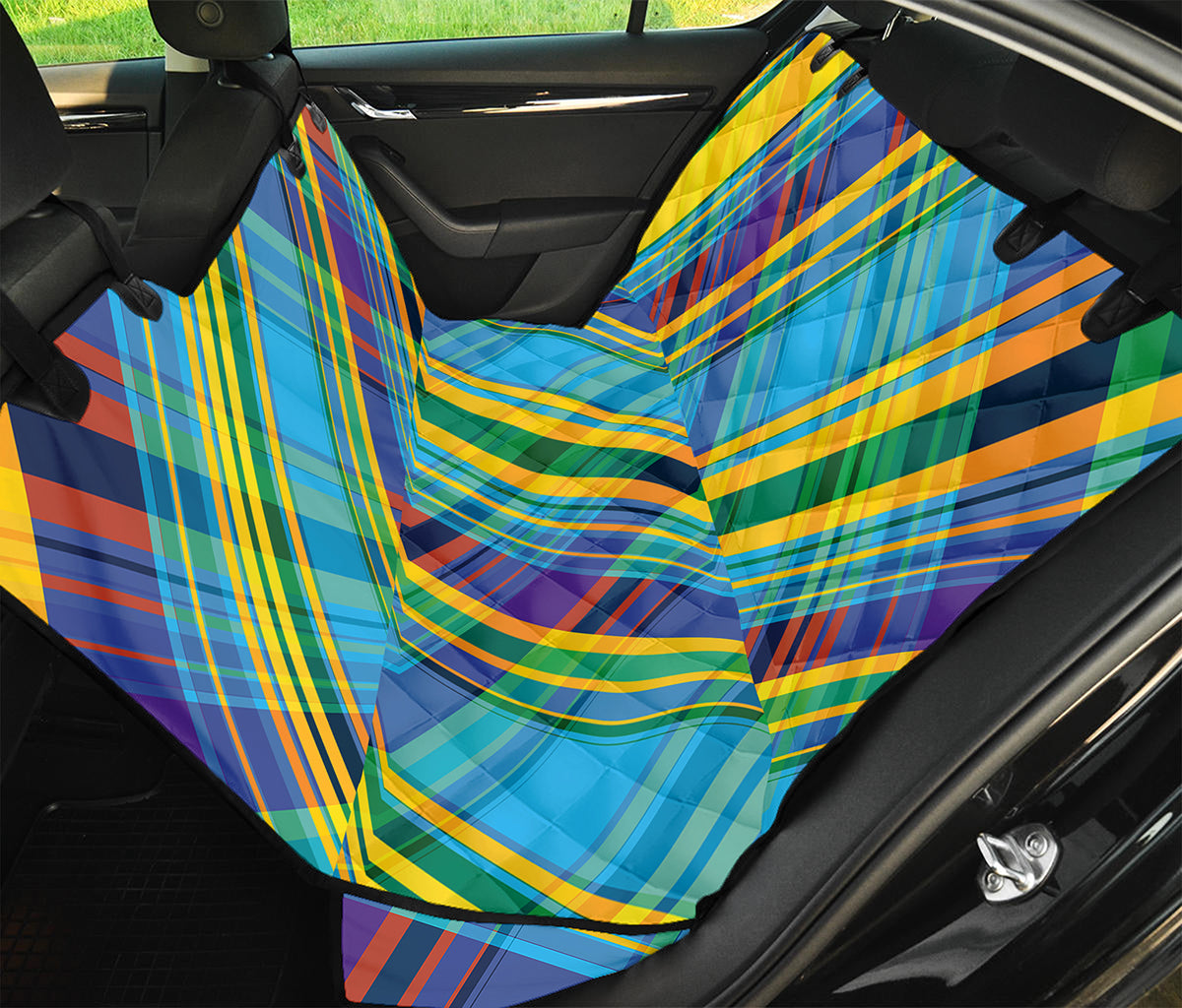 Colorful Tartan Pattern Print Pet Car Back Seat Cover