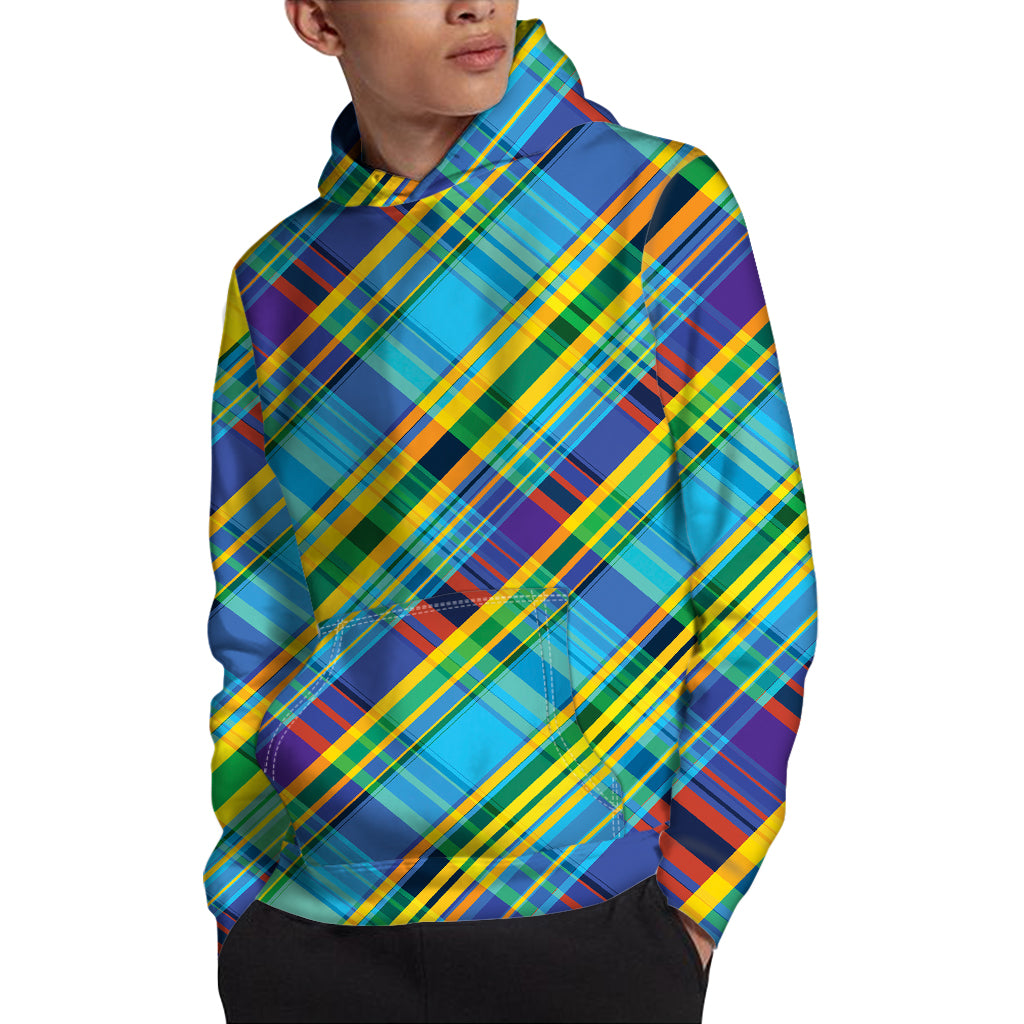 Colorful Tartan Pattern Print Pullover Hoodie