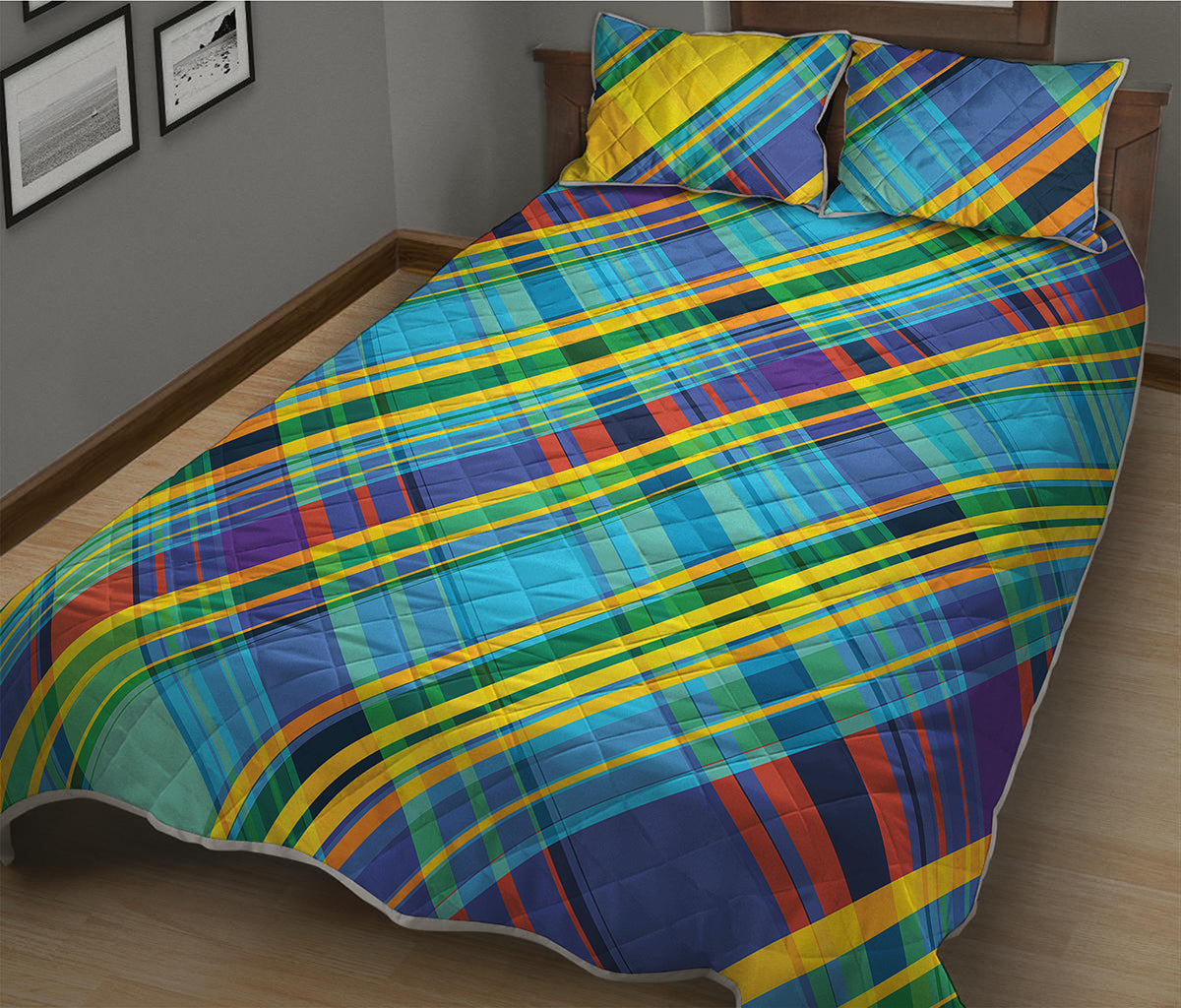 Colorful Tartan Pattern Print Quilt Bed Set