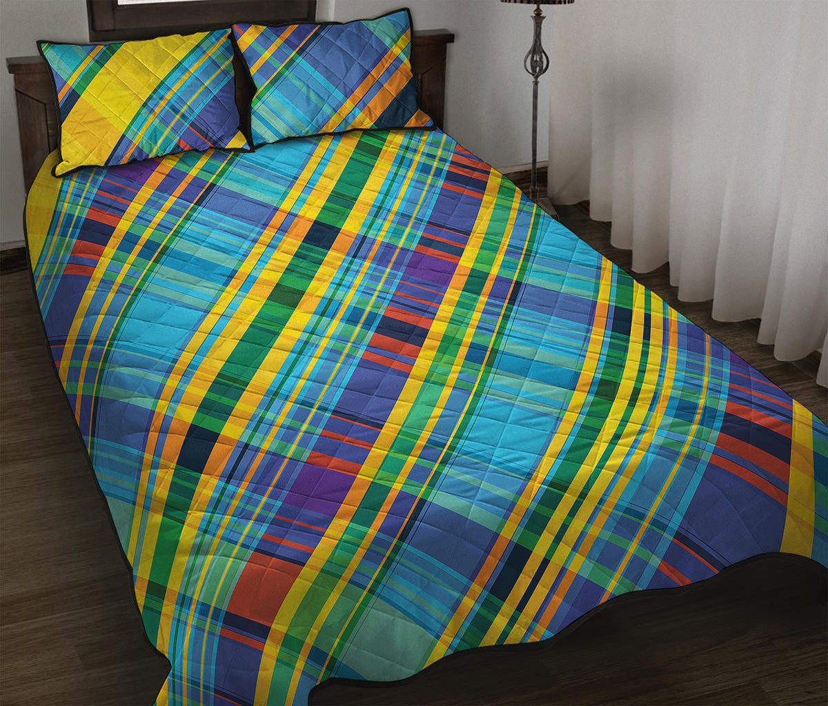 Colorful Tartan Pattern Print Quilt Bed Set