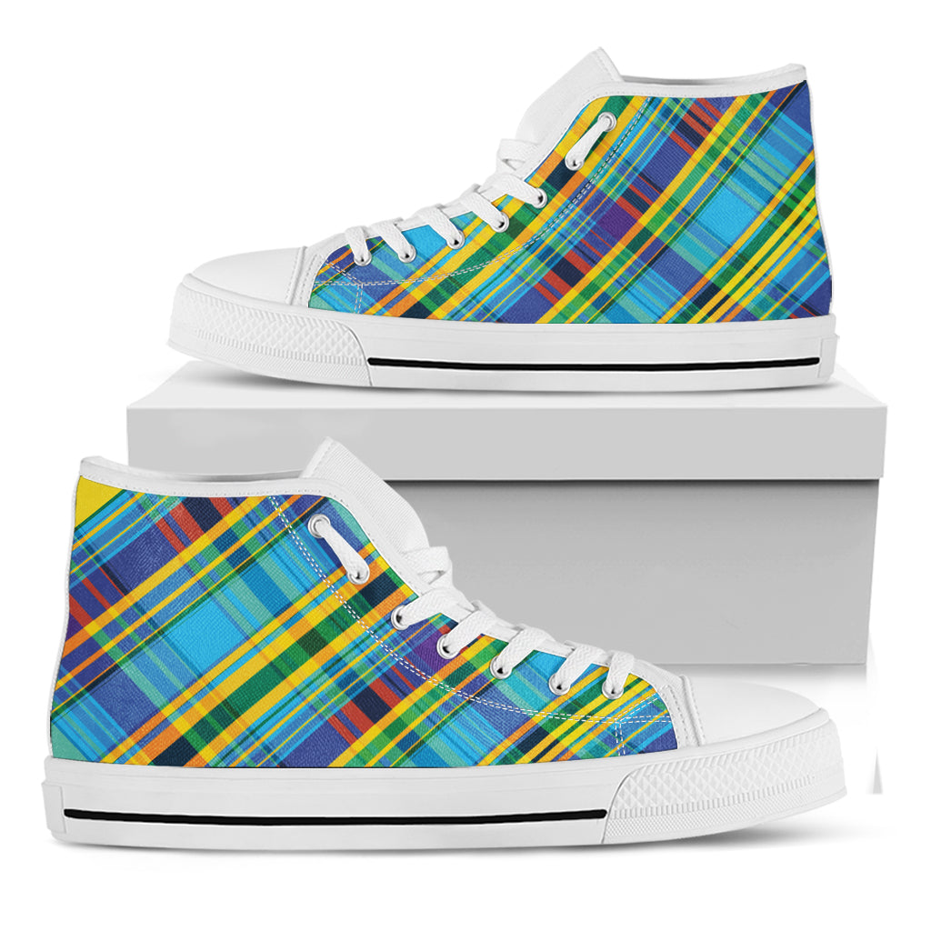 Colorful Tartan Pattern Print White High Top Shoes