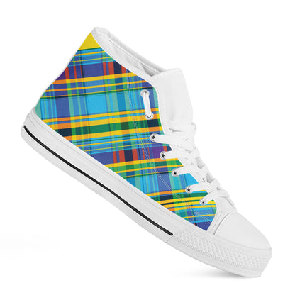 Colorful Tartan Pattern Print White High Top Shoes