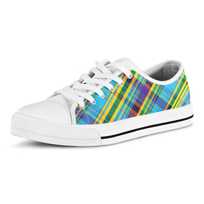 Colorful Tartan Pattern Print White Low Top Shoes